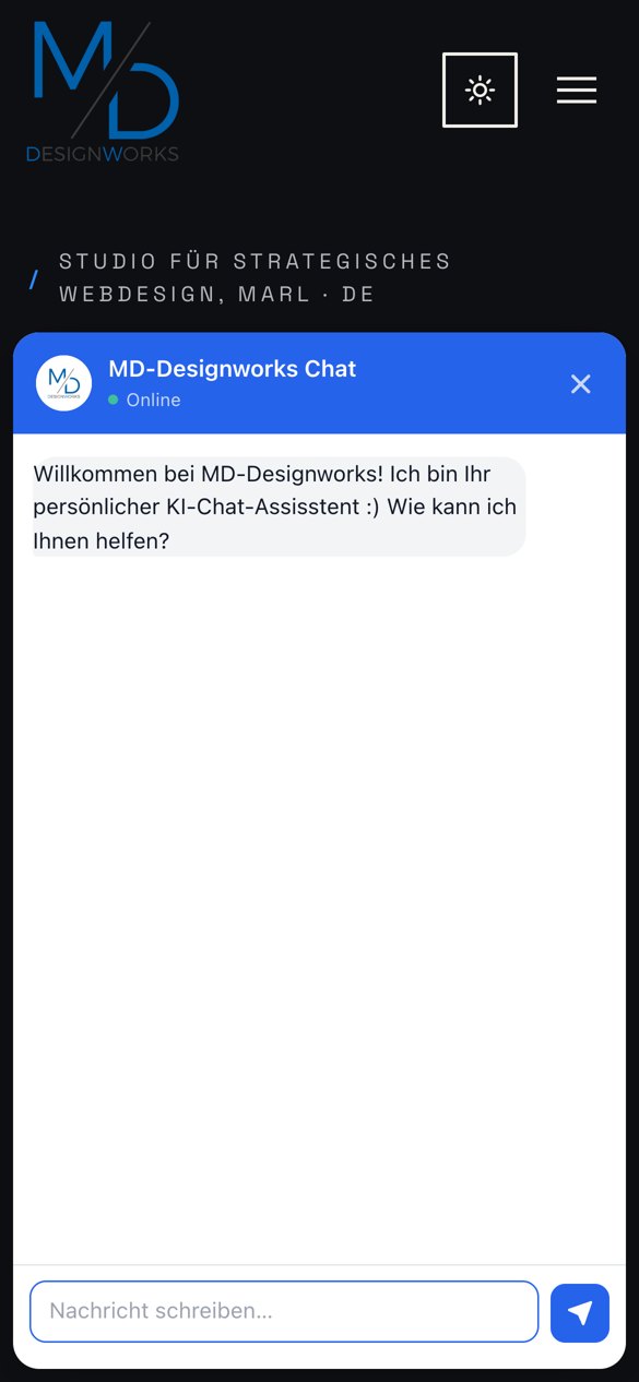 Mityvo Chat auf md-designworks.de, mobile Ansicht